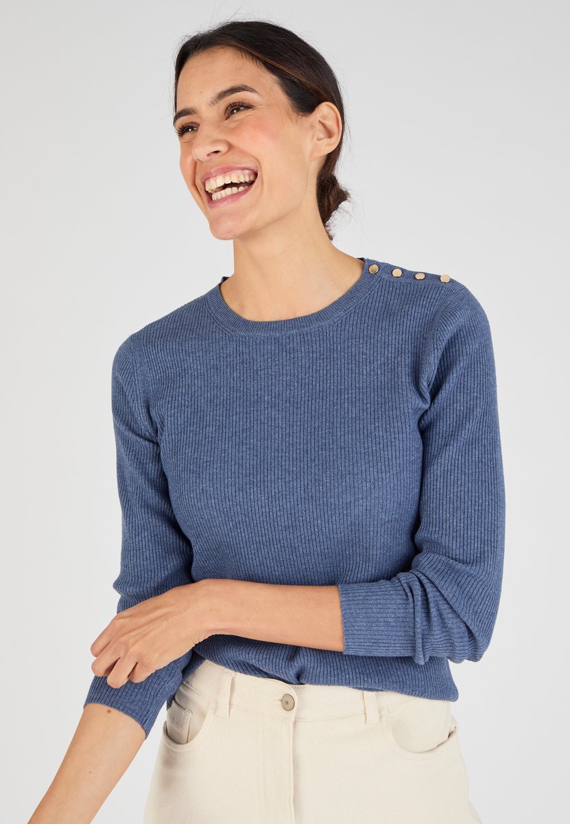 Damart - Thermolactyl effen of gestreepte ribtrui - Dames - Blauw - XXL