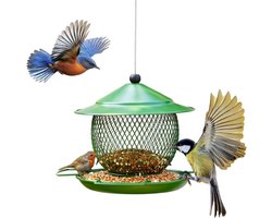 Vogelvoederhuis - Voedercontainer Mussen - Vogels Voeren - Morsbestendig Ontwerp - 19 x 18 x 16 cm - Groen