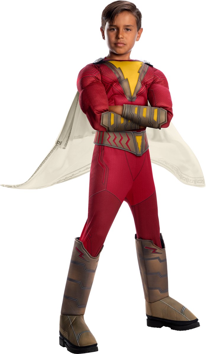 Rubies - Shazam Kostuum Jongen - Rood, Geel, Bruin - Maat 134 - Carnavalskleding - Verkleedkleding