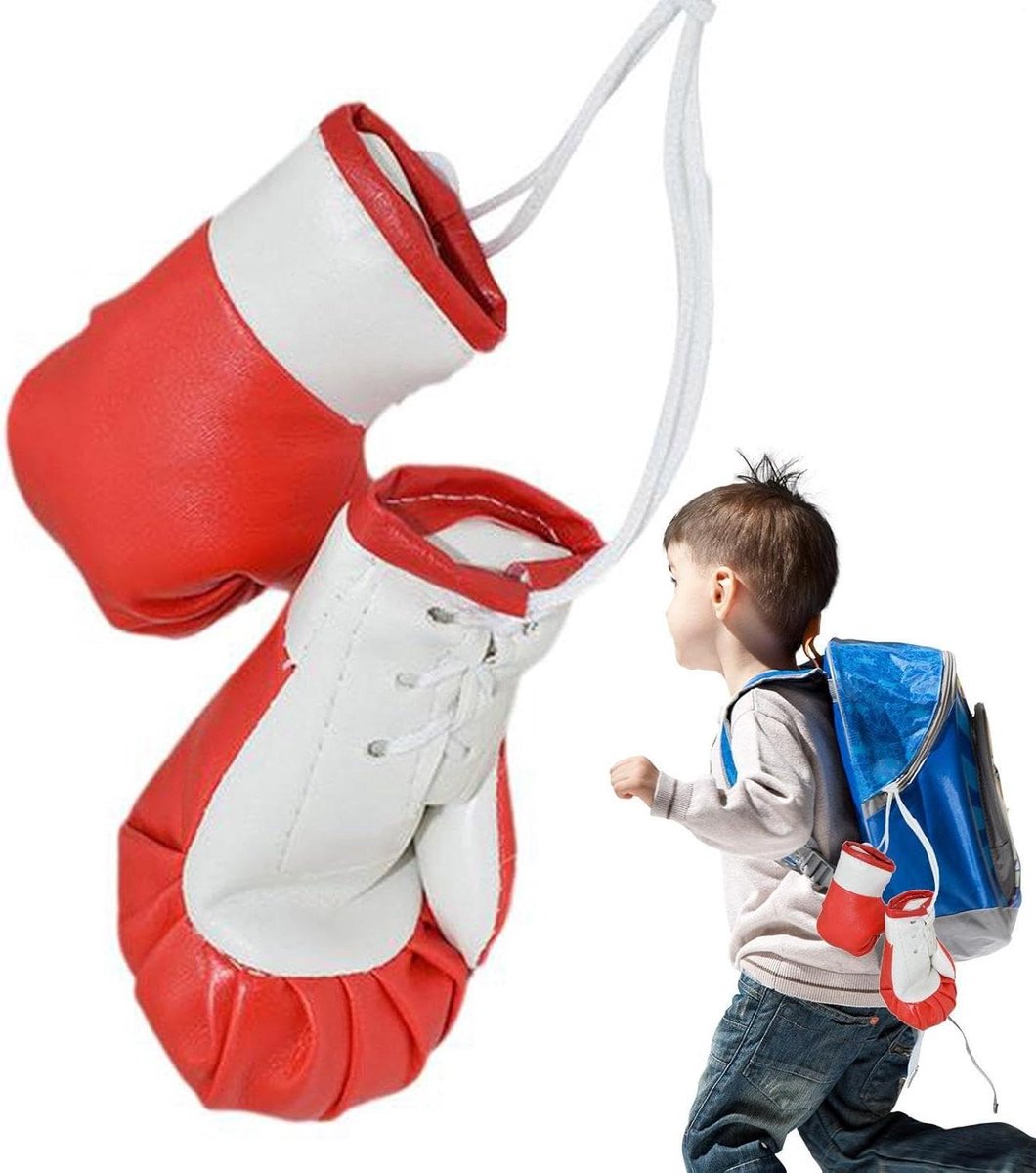 Mini Bokshandschoenen - Decoratieve Hangers - Auto Interieur - Realistisch Uiterlijk - 2 Stuks - Rood en Wit