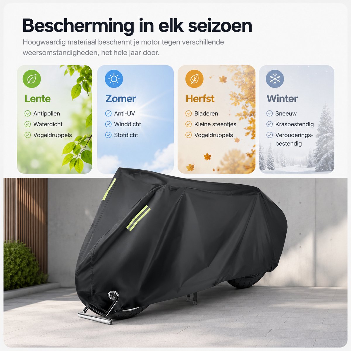 BOTC Scooterhoes / Motorhoes - waterdichte - Oxford XXL motorhoes - anti-stof/uv - met reflecterende strip - 245 * 105 * 125 CM - Incl. Opbergzak – foto 7
