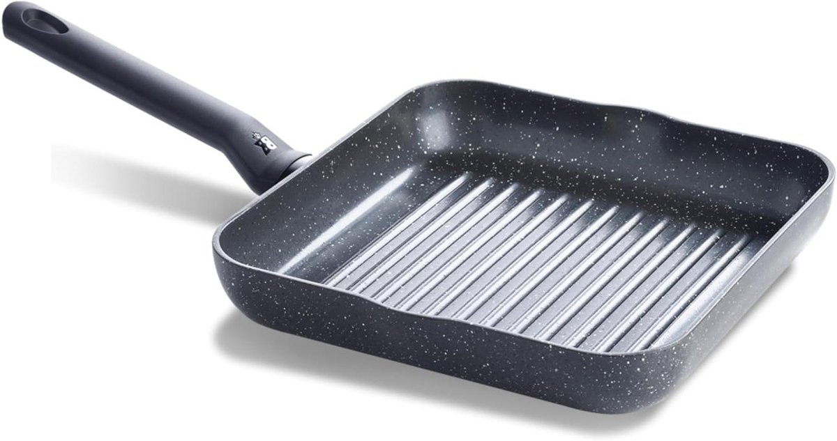 Grillpan - Koekenpan - Gezond Koken - Antiaanbaklaag - 26 cm - Zwart