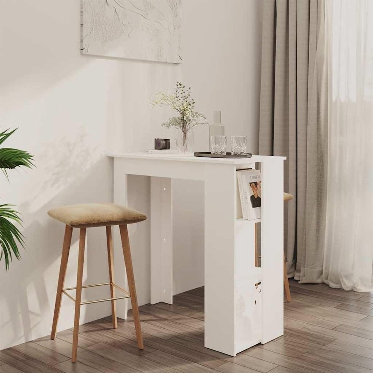 Bartafel met plank - Statafel keuken - Wijn opbergen - Modern design - 102 cm - Wit