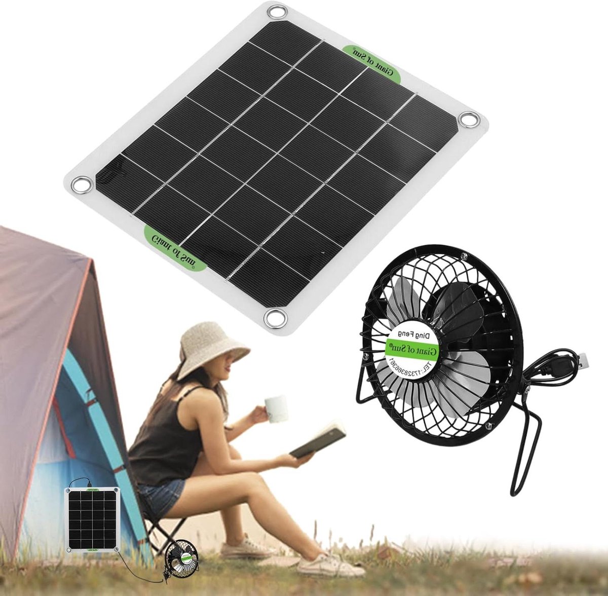 Ventilator op zonne-energie - Mini luchtcirculatie - Koel houden - Veelzijdige energiebronnen - 135 cm diameter - Enkele kenmerken