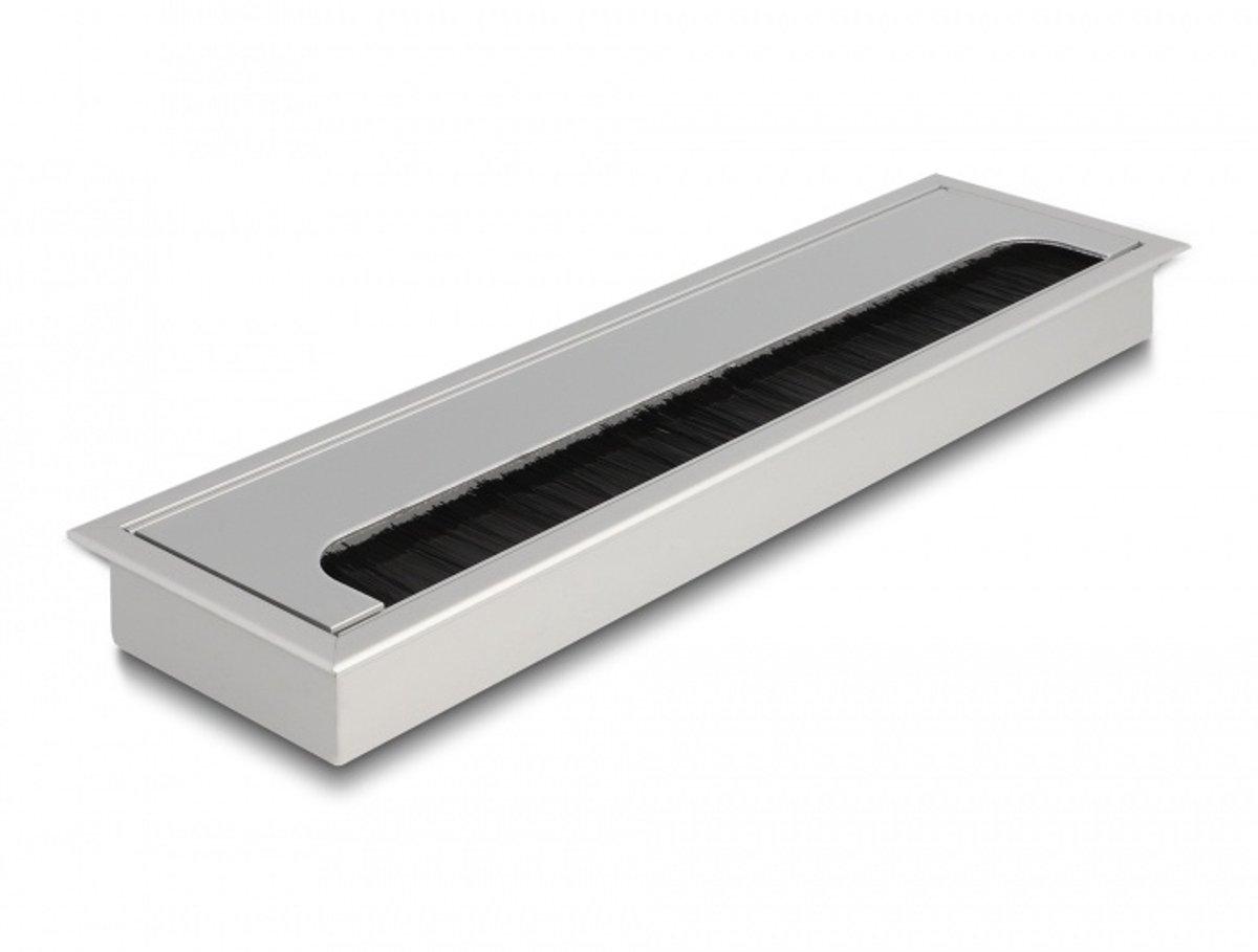 Kabeldoorvoer voor tafelinbouw met borstel 280 x 80 x 28 mm zilver