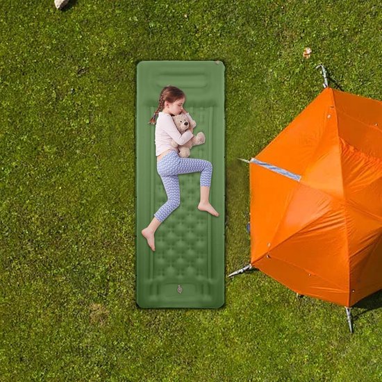 Camping Slaapmat - Dikke Matras - Buiten Overnachten - Geïntegreerde Voetpomp - 11 cm Dik - Olijfgroen van Camping — afbeelding 3