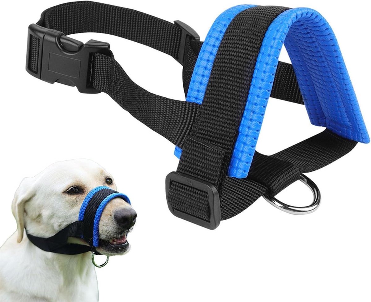Honden Muilkorf - Veiligheid Mondkap - Kalmte Bewaren - Reflecterend Nylon - Verstelbaar - Blauw