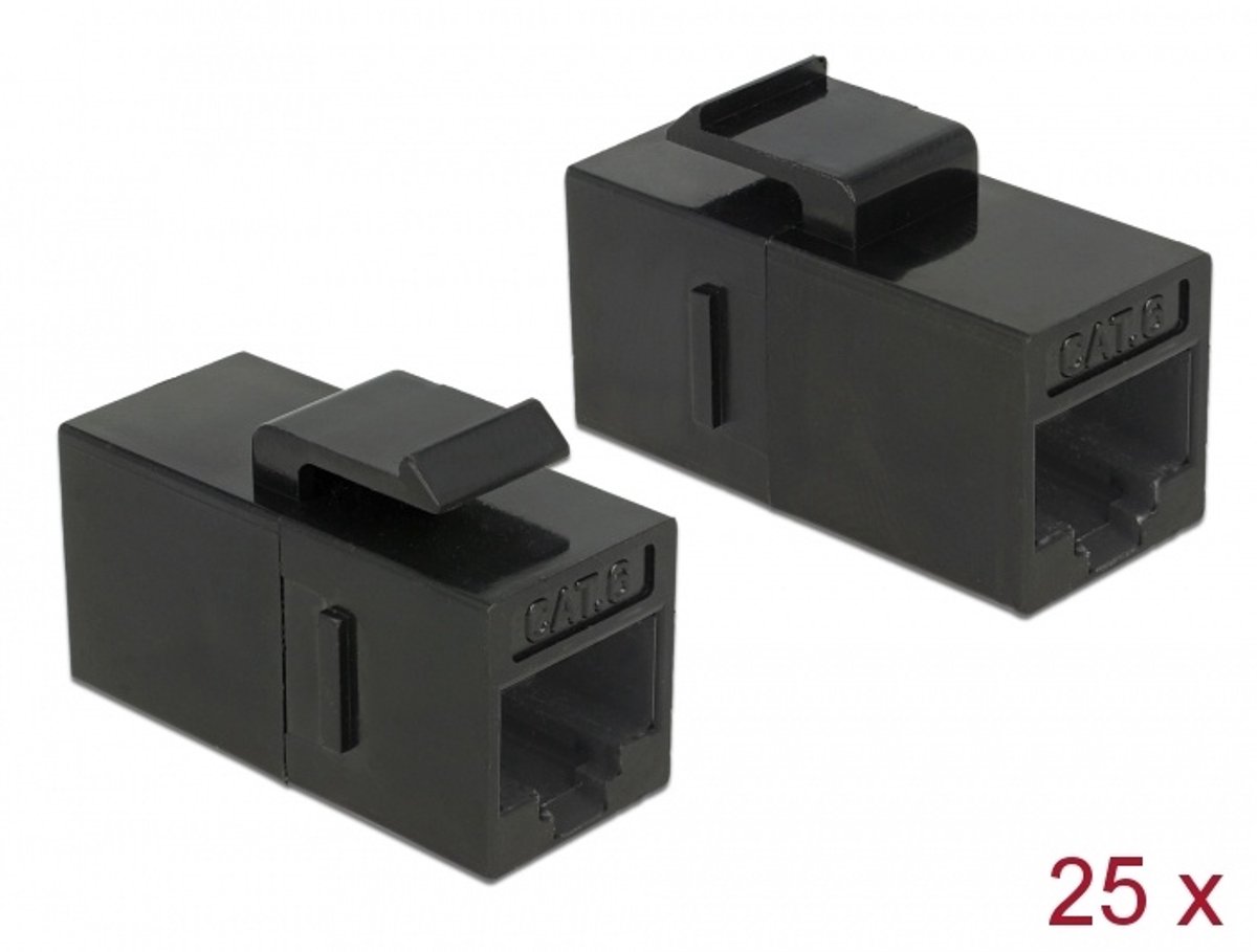 Keystone Module RJ45 Jack naar RJ45 Jack Cat.6 UTP Black 25 stuks