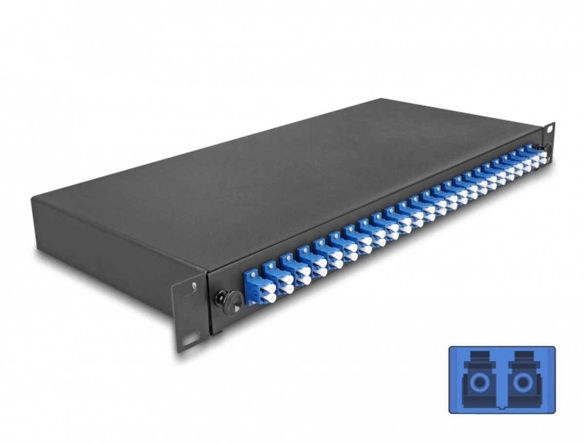 Delock 19″ Optical Fiber Splice Box 24 x LC Duplex OS2 1U complete assembled
