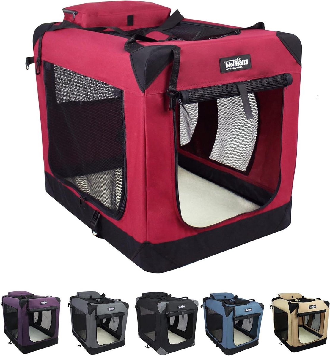Hondenbox Opvouwbaar - Reismand Hond - Veilig Vervoer - Drie Deuren - 61 cm - Kastanjebruin