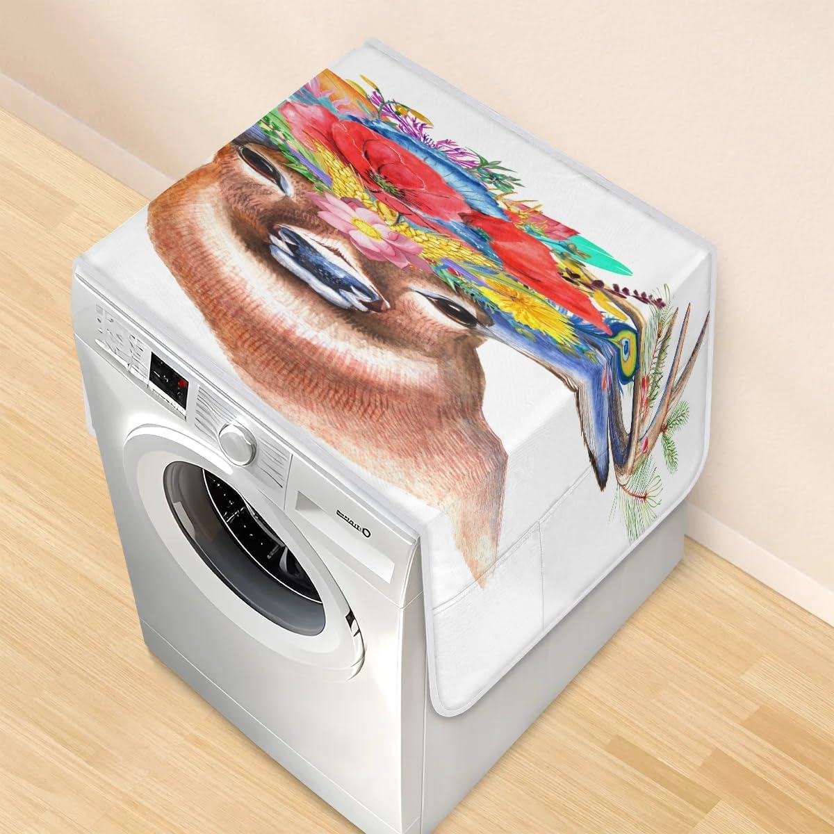 Wasmachine Drogerhoes - Apparaatbeschermer - Keuken Organiseren - Met Opbergvakken - 117 x 465 cm - Aquarel Herten Bloem