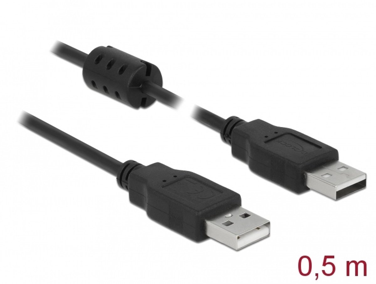 Delock USB-kabel USB 2.0 USB-A stekker, USB-A stekker 0.50 m Zwart Met Ferrietkern 84888