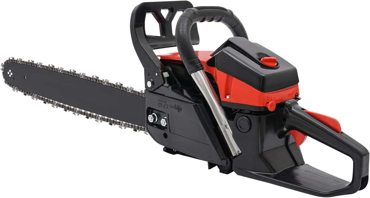 Benzine Kettingzaag - Tuinmachine Krachtig - Hout Zagen - Dubbele Stroomonderbreker - 457 cm Ketting - Zwart Rood