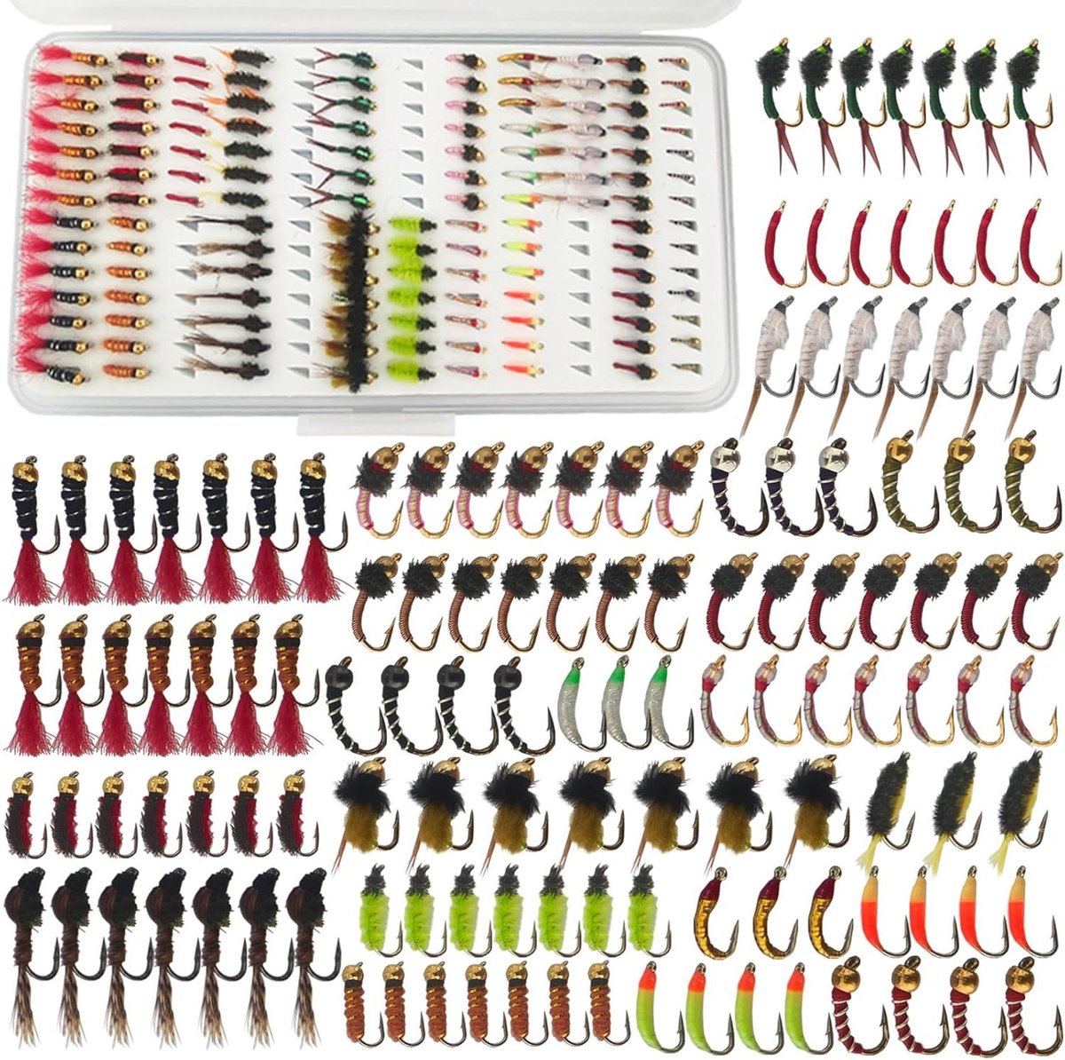 Vliegvis Set - Forelaas Lures - Vissen op forel - 134 stuks assortiment - Maten #12 en #14 - Multicolor
