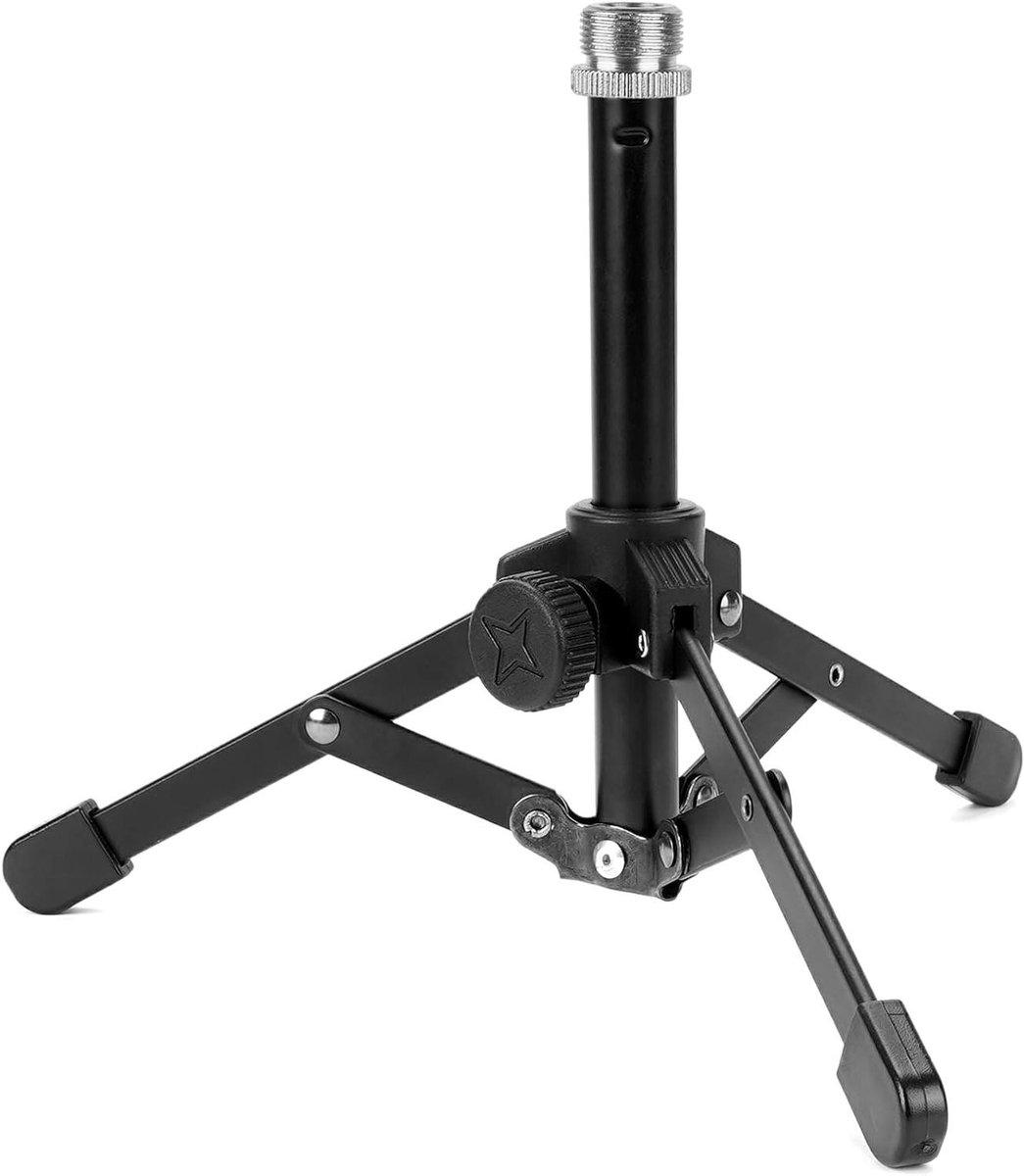Microfoon Statief - Desktop Standaard - Opnemen Geluid - Inklapbare Poten - 16 cm Hoog - Zwart