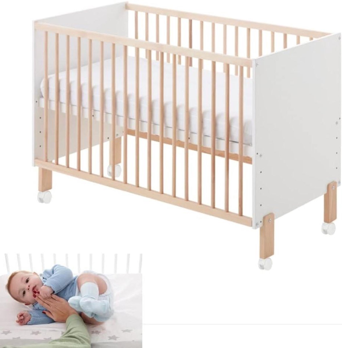 Bijzetbed - Babybed - Samen slapen - Verstelbare hoogtes - 120x60 cm - Natuurlijk hout