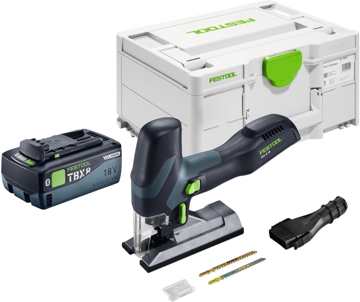 Festool PSC-E 18 EB-Basic accu-pendelzaag 18 V 40 mm + 1x accu 8,0 Ah + Systainer – zonder oplader