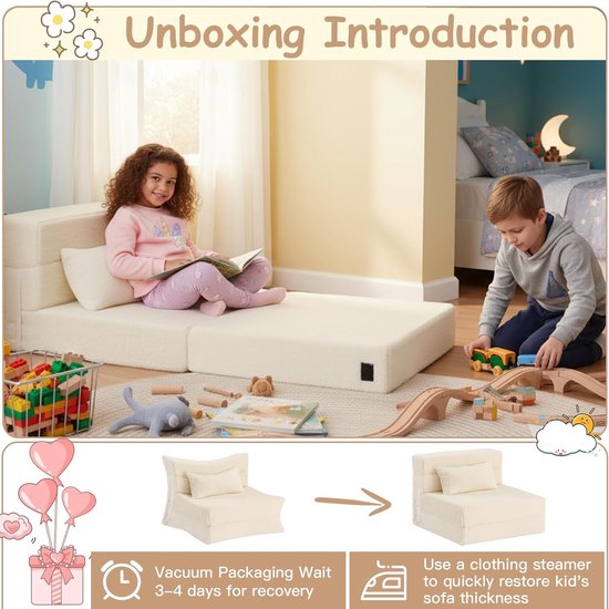 Vouwbare Matras - Kinderen Sofa - Spelen en Slapen - Glow in the dark - 160 cm - Beige — afbeelding 5