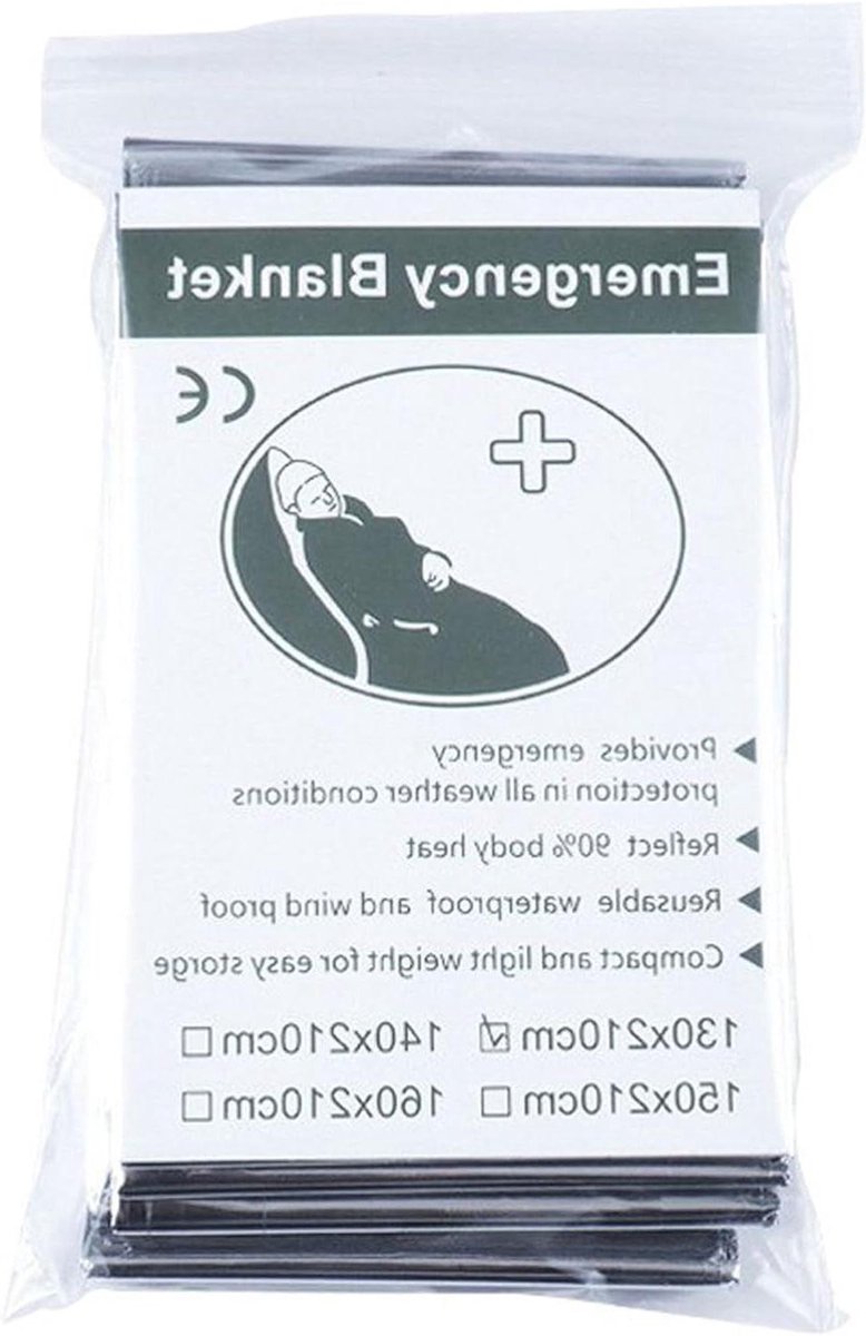 Noodfolie deken - Thermische deken - Survival buiten - Houdt warmte vast - 140 x 210 cm - Zilver
