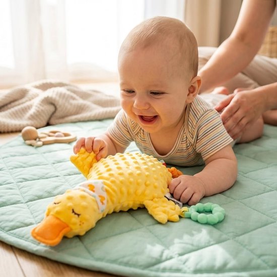 Babyspeelgoed Eend - Pluche dier - Babyontwikkeling stimuleren - Met bijtring en texturen - Vanaf 0 maanden - Geel — afbeelding 4