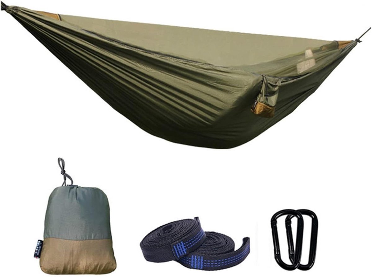 Hangmat Set - Dubbele Hangmat - Ontspannen Buiten - Verstelbare Boomriemen - 280x140cm - Legergroen