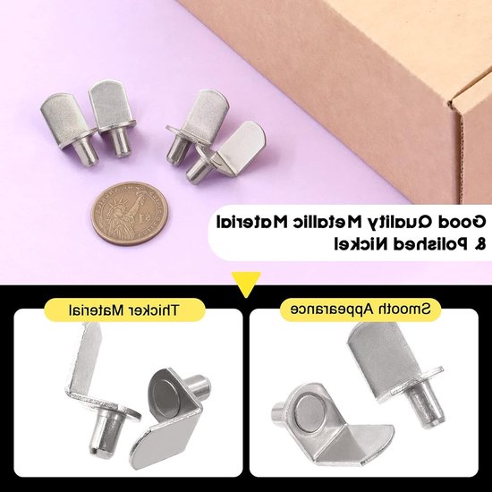 60 Stuks L-vormige Steunpennen, 6mm Zilveren Planksteunen voor Boekenkasten, Kasten en Entertainment Centers — afbeelding 2