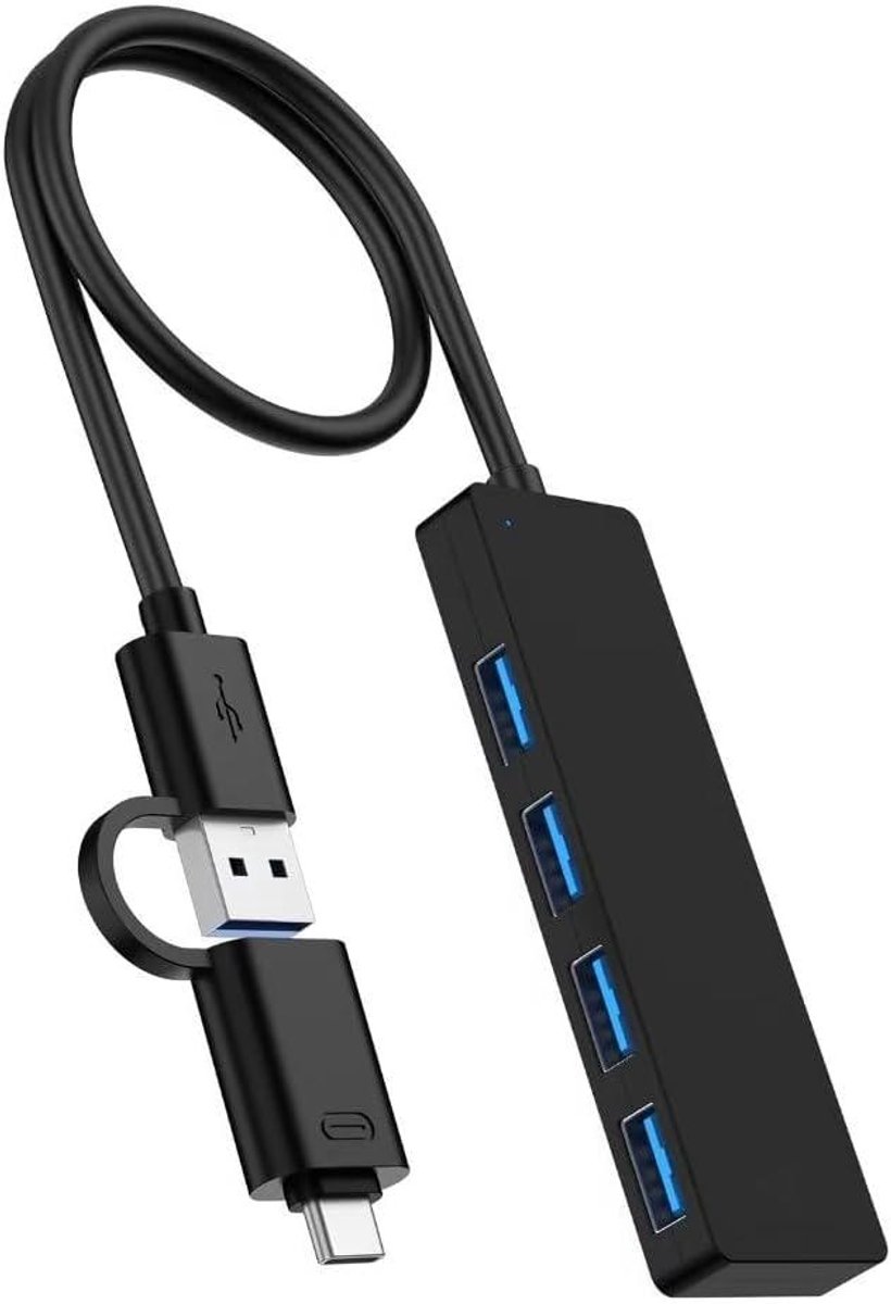 USB C Hub - Adapter Dongle - Extra Poorten - 4-Poorts Uitbreiding - 5 Gbps Snelheid - Zwart