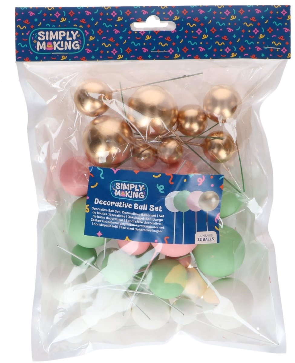 Simply Making Decoratieve Ballenset Pastel Roze Groen & Goud pk/32