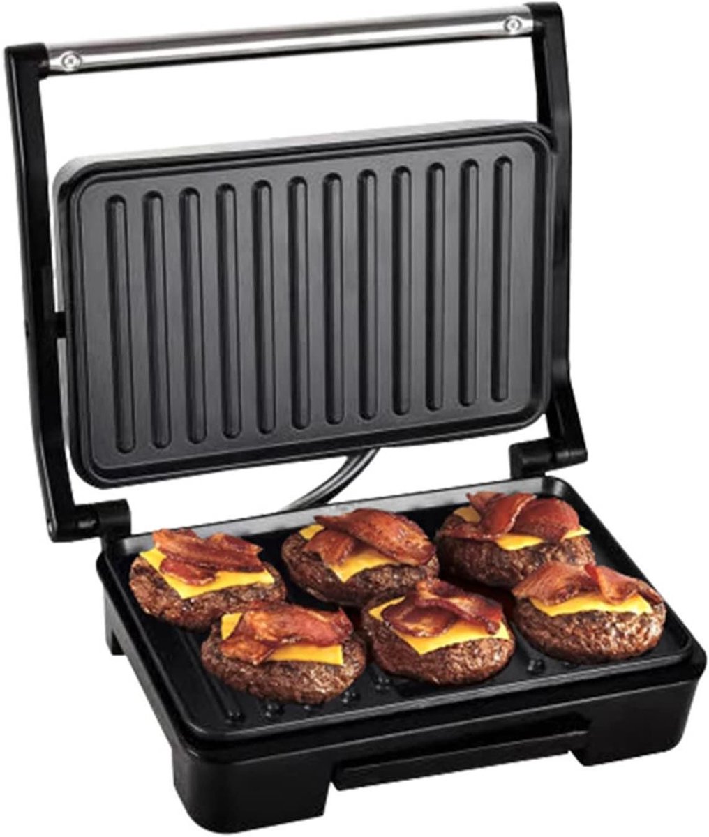 Panini en Wafelmaker - Tosti Apparaat - Ontbijt Bereiden - Dubbelzijdig Verwarmend - 27x22x9cm - Zilver