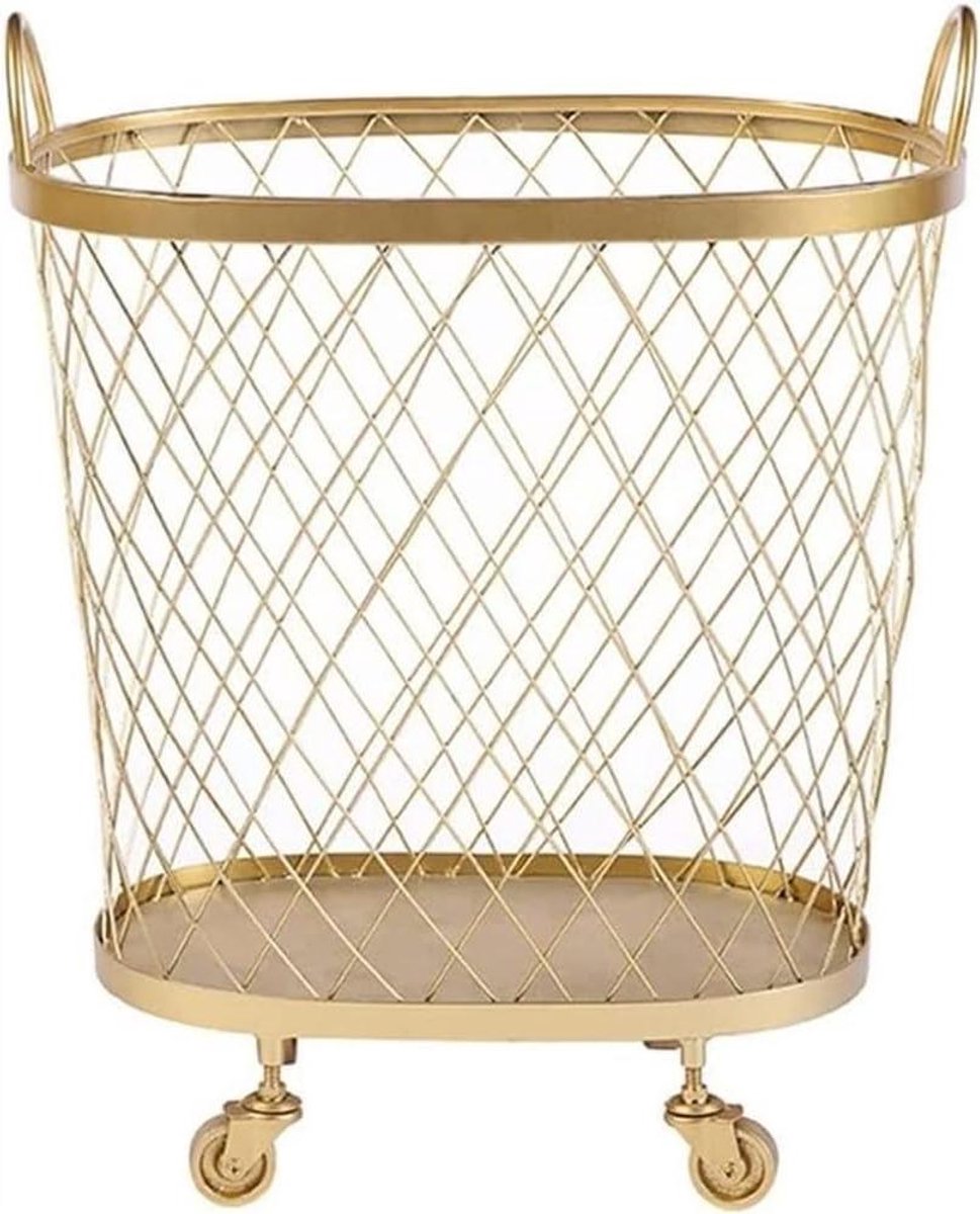 Wasmand met Wielen Wasverzamelaar Korf Vuile Kleren Sorteren Flexibel Verplaatsbaar 45x28x55cm Goud