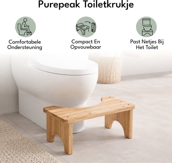Purepeak Toiletkrukje - WC Krukje - Opvouwbaar - Volwassenen - Hout - Opstapkrukje van Purepeak — afbeelding 2