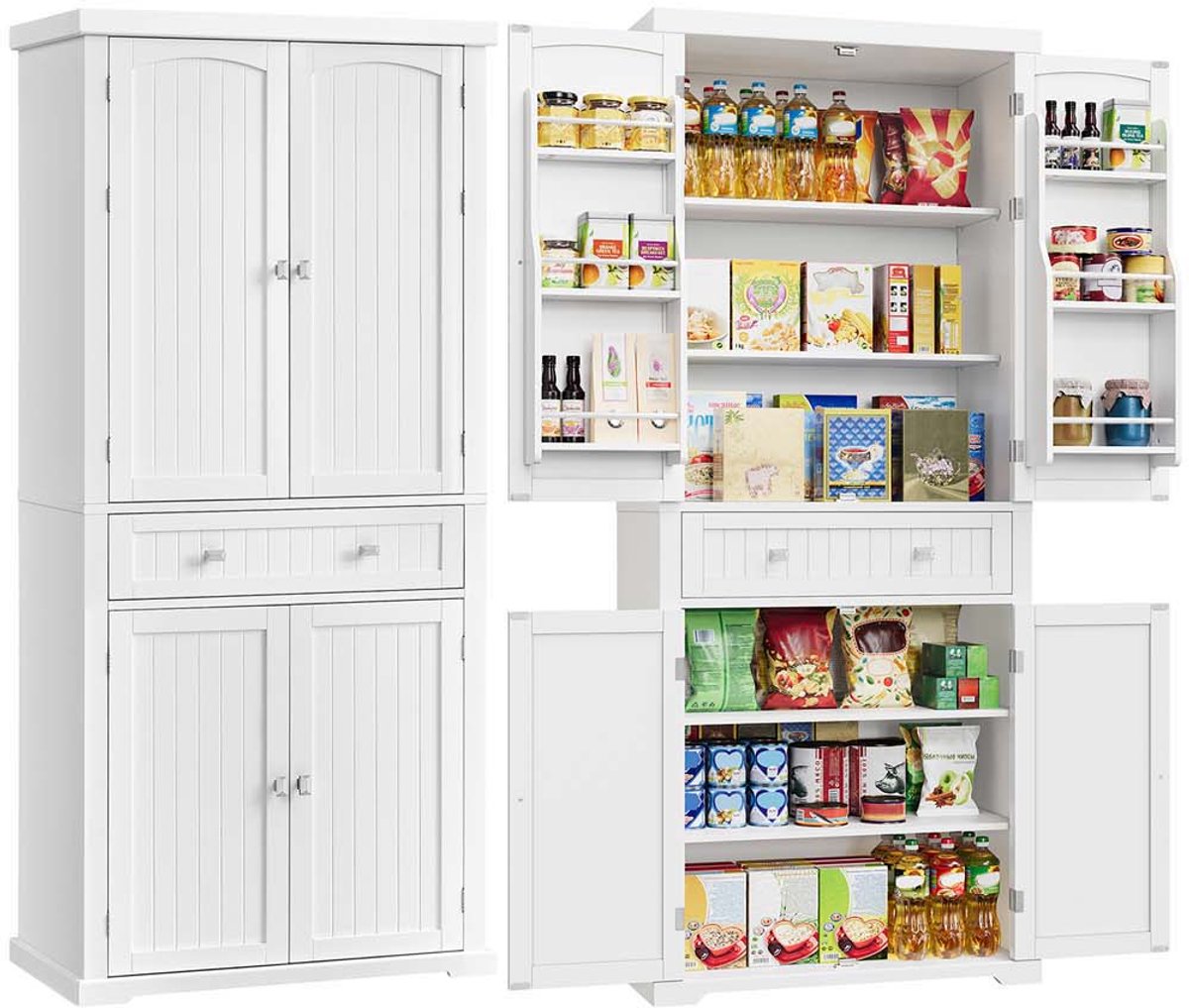 Keukenkast 40 x 76 x 182,1 cm Wit, Badkamerkast Vrijstaand, Opbergkast met 6 Deuren, 4 Verstelbare Planken en Lade, Keukenmeubel met Extra Grote Opbergruimte, Dressoirkast, Multifunctionele Kast voor Keuken, Woonkamer en Eetkamer — cadeau in Cadeau-ideeën - foto 6