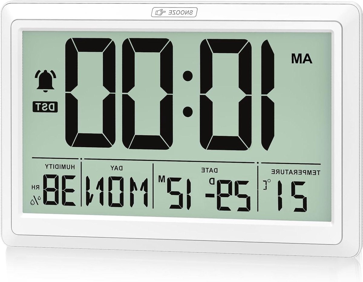 Digitale Klok - Wandklok Tafelklok - Tijd Weergeven - Multifunctioneel Display - 19x10 cm - Wit