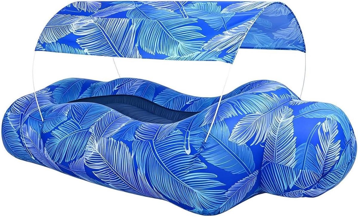 Opblaasbare Lounger - Luchtbank Zonnescherm - Outdoor Ontspanning - Zonder Pomp Opblaasbaar - 190x75cm - Blauw