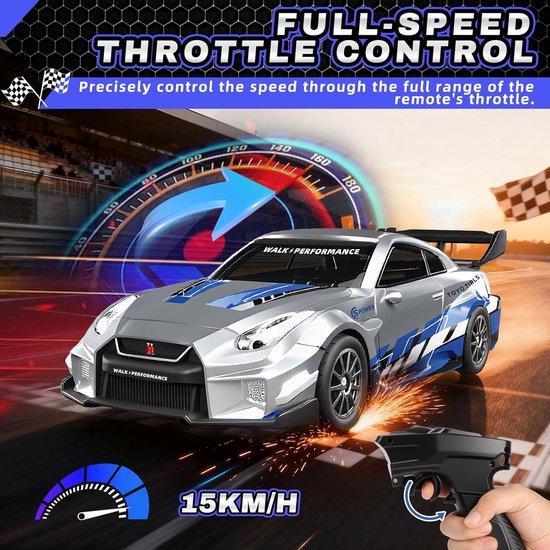 RC Drift Auto - Mini Racer - Indoor Racen - Geïntegreerde Gyroscoop - 1:43 Schaal - Grijs — afbeelding 4