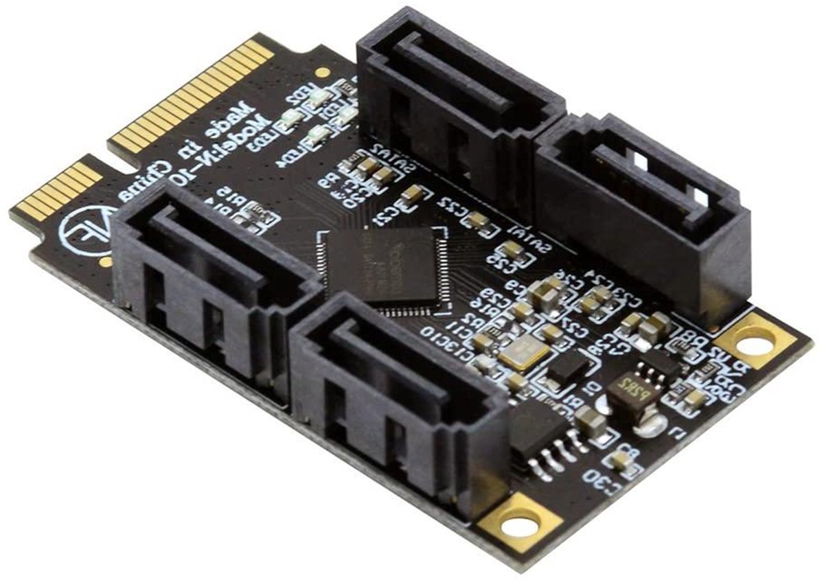 Mini PCI-E Adapter - SATA Uitbreidingskaart - Opslag Uitbreiden - Vier SATA 3.0 Poorten