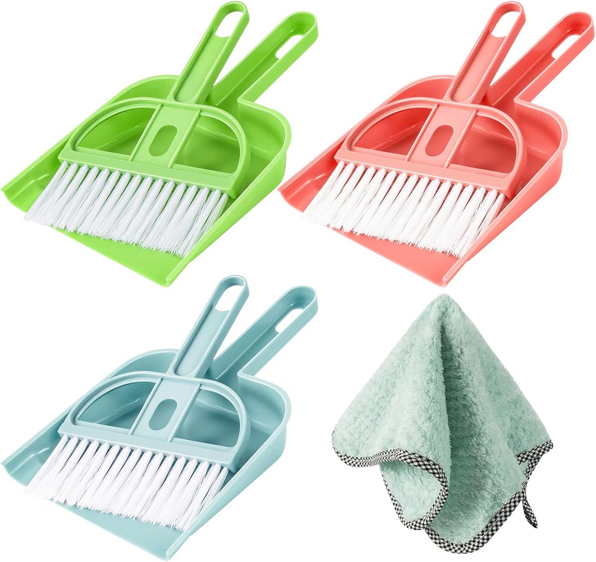 3x Mini Handveger en Stofblik Set - Kleine Stoffer en Blik voor Bureau, Auto en Kruimels