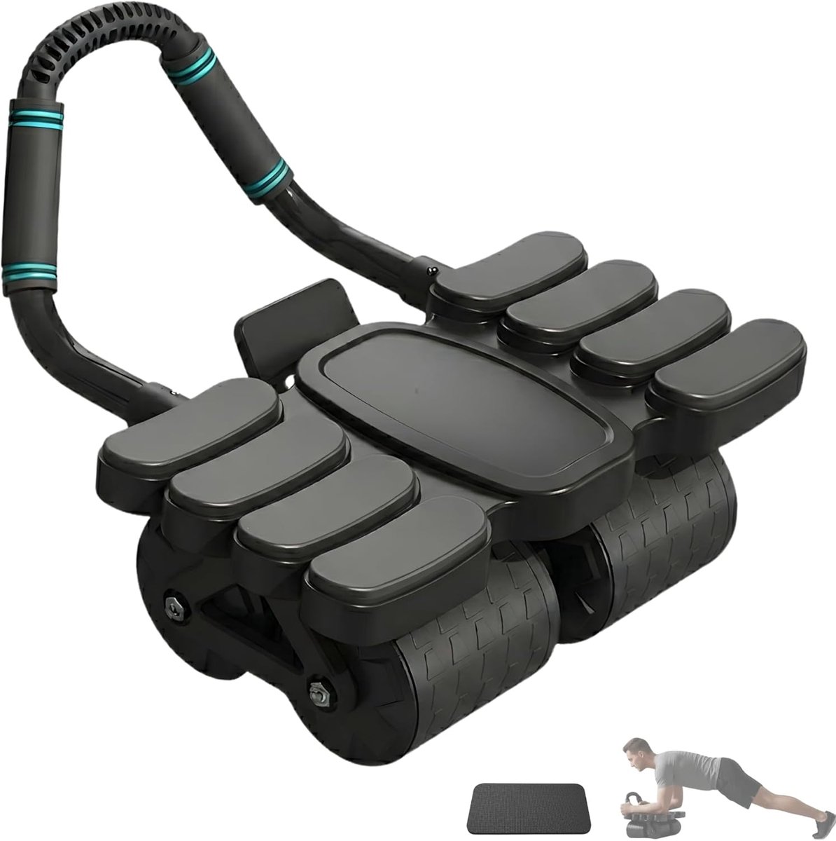 Buikspierroller met Terugvering - Core Trainer Wiel - Thuis Fitness - Automatische Terugslag - 1.95 kg - Blauw