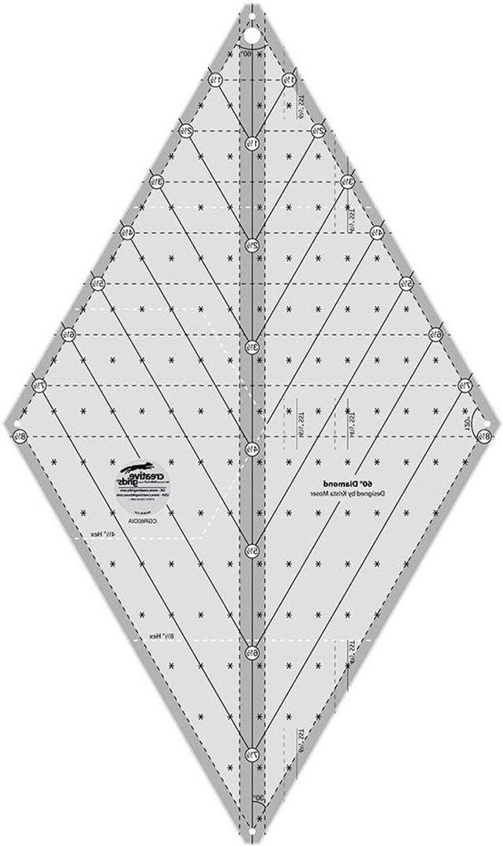 Quiltliniaal Sjabloon - Diamant Liniaal - Ruiten Snijden - 60 Graden Hoek - Tot 8-1/2 inch - Transparant
