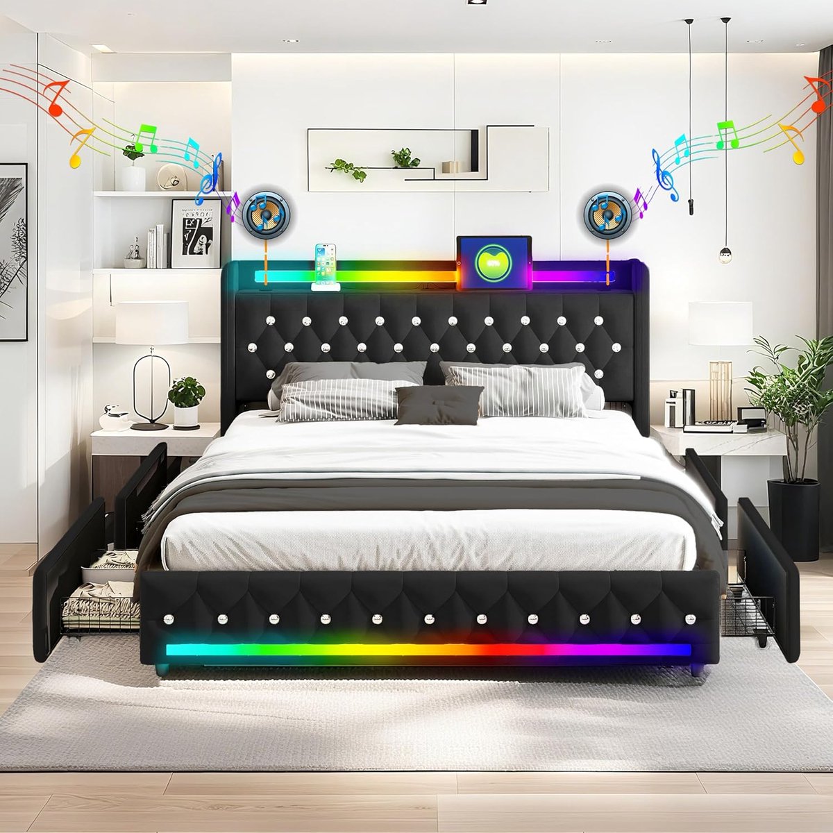 Gestoffeerd Bedframe - Platform Bed - Slaapkamer Inrichting - 5-in-1 Functies - 140x200cm 