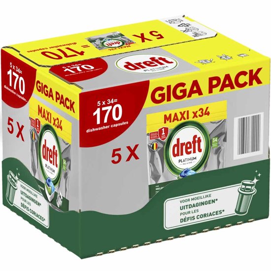 Dreft Platinum All In One Vaatwastabletten - Original - 170 Capsules - Jaarvolume