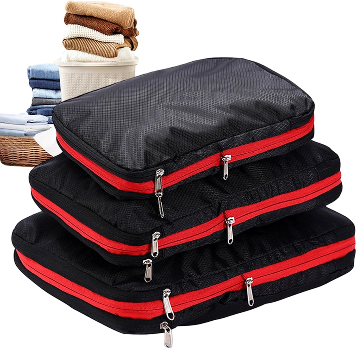 Compressie Packing Cubes - Opbergzakken Kleding - Reisbagage Organiseren - 3 Delen Capaciteit - 37.8 x 35 x 1 cm