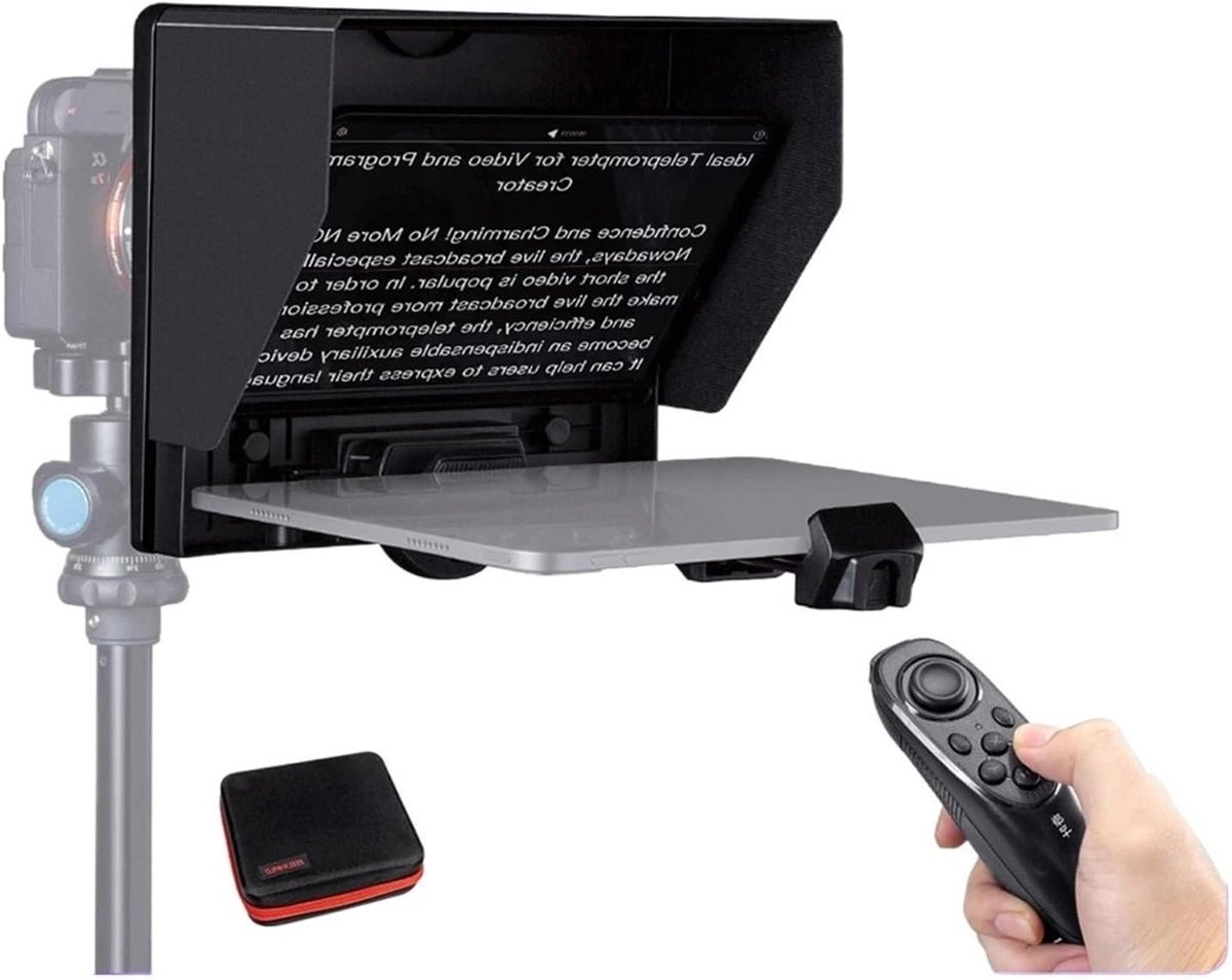 Teleprompter - Opname Hulp - Video Opnames - Met Afstandsbediening - 10 Inch Glas - Zwart