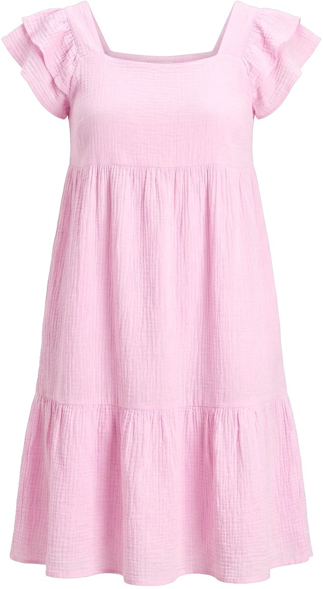 Angel of Style - Dames - Mousseline jurk vierkante hals volants - Lichtroze - Maat 60