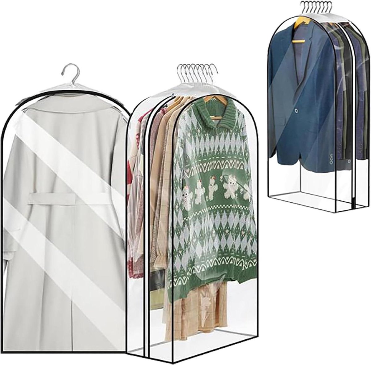 Kledingstofhoezen - Kledingzakken - Kleding Opbergen - Transparant Zichtbaar - 3 Stuks 60x153cm - Wit