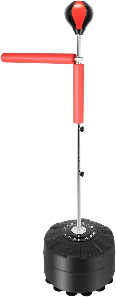 Boksbal Trainingsapparaat - Vrijstaande Bokszak - Kracht & Snelheid - In Hoogte Verstelbaar - 30x30x198 cm - Rood Zwart