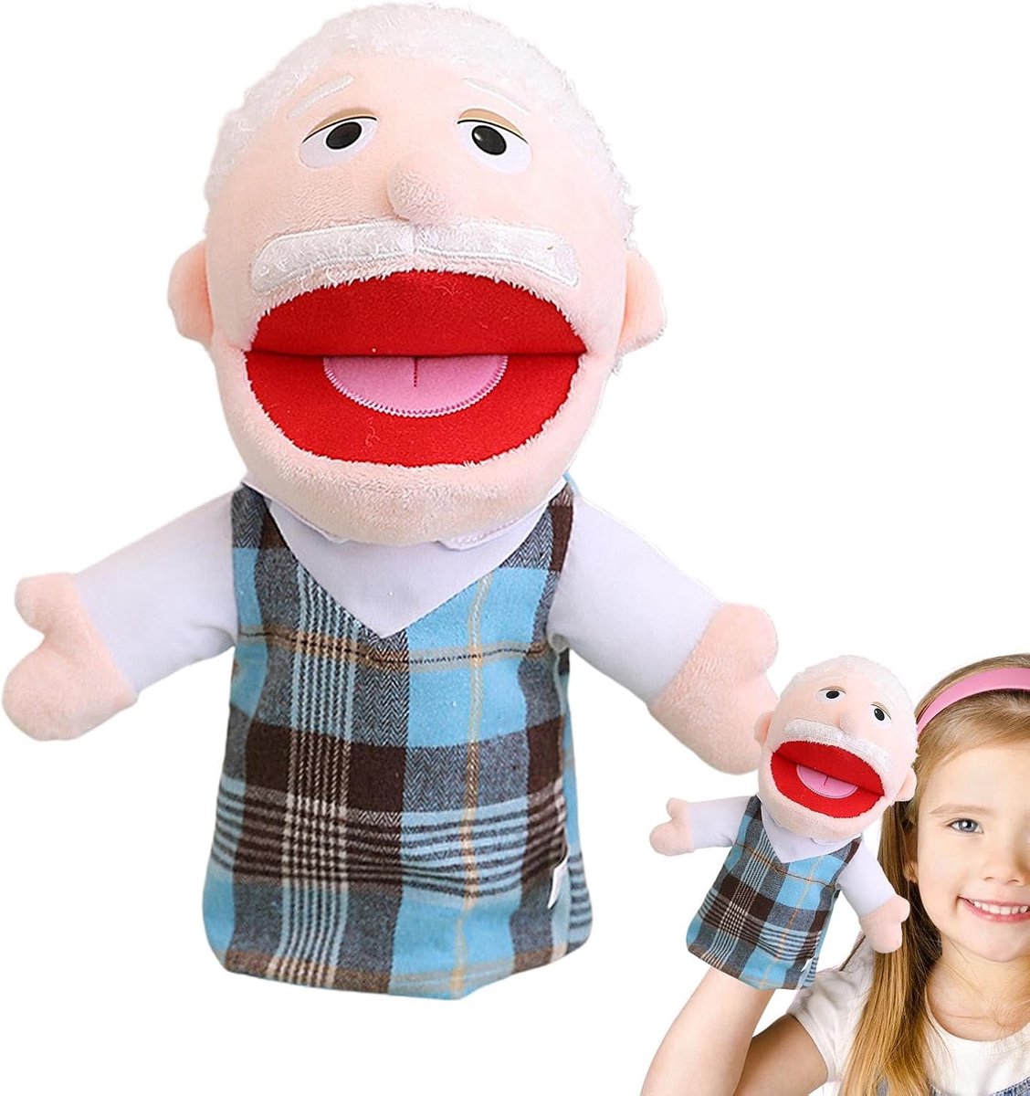 Familie poppen - Pluche handpop marionet - Fantasiespel school thuis - Beweegbare monden - 30 x 15 x 5 cm