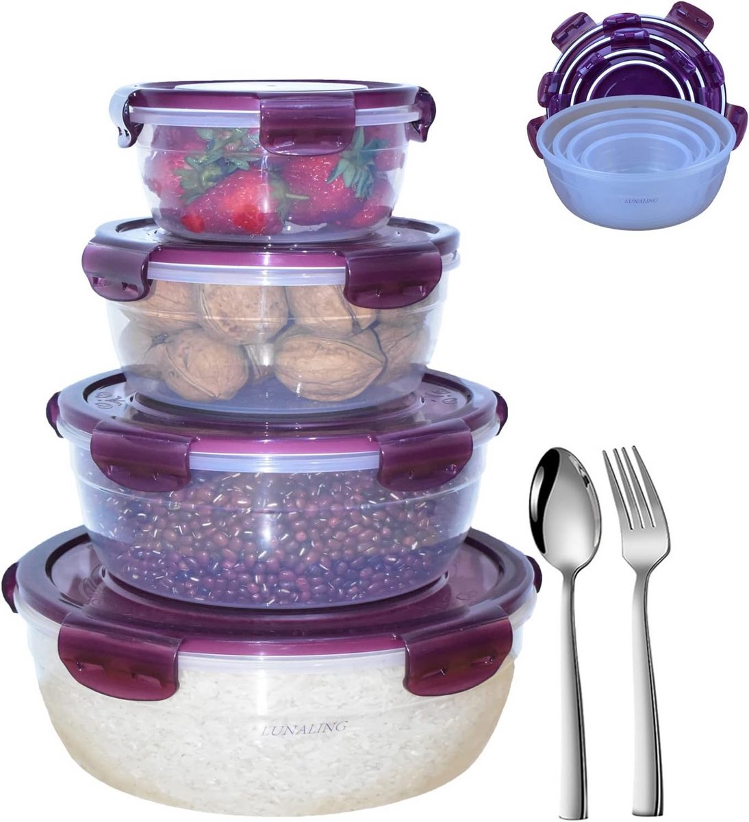 4-Delige Lunchbox Set met Bestek - Koelkast & Magnetron Bestendig