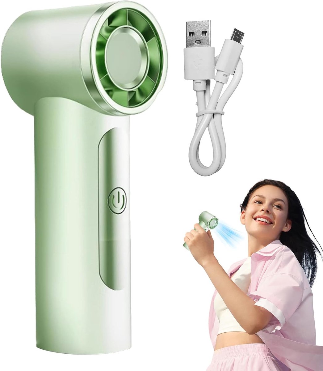 Handventilator - Draagbare ventilator - Warme dagen - Stille krachtige luchtstroom - 10.9 x 4.2 x 10.9 cm - Lichtgroen