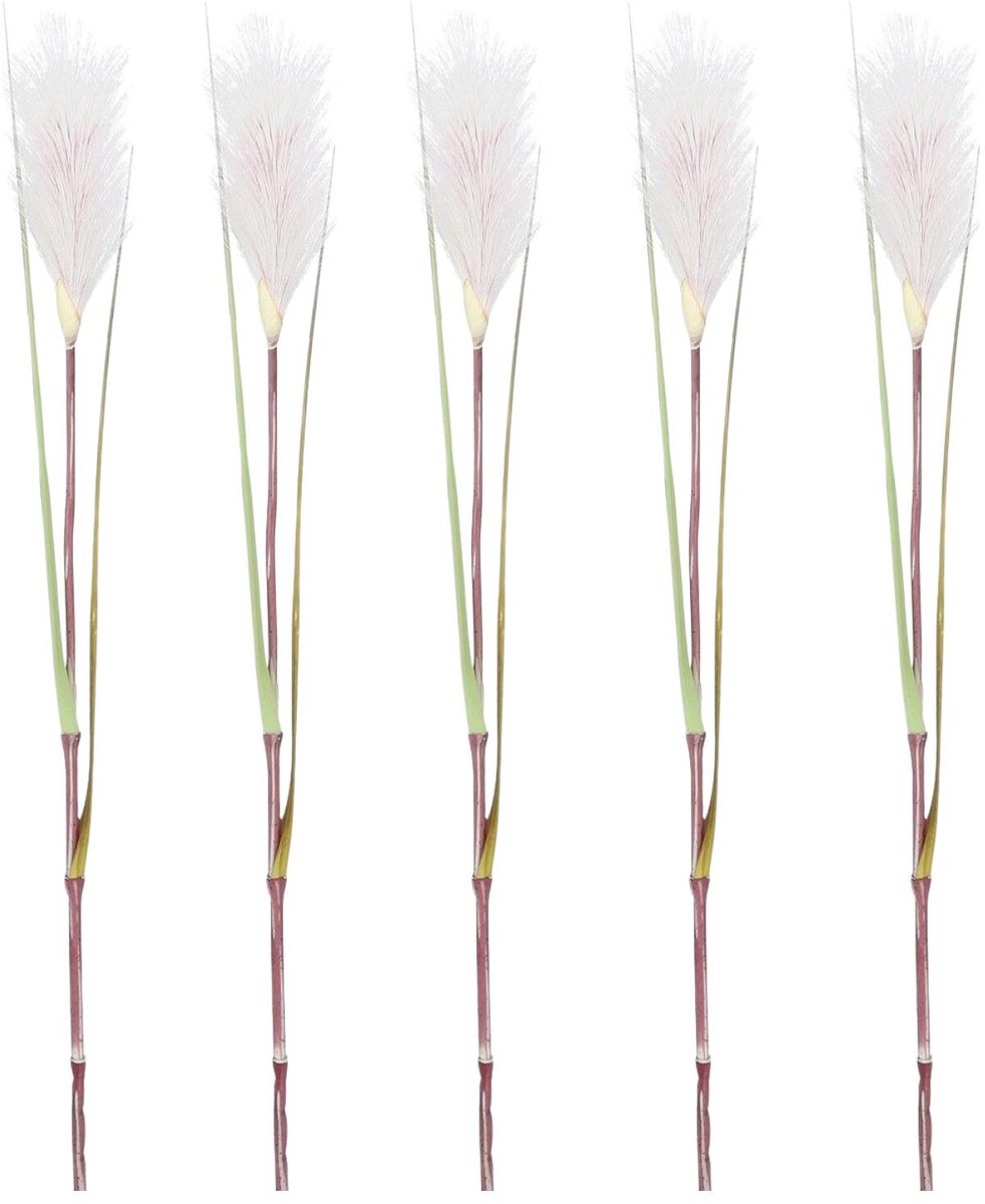 Mica Decorations 5x - Rietgras/pluimgras kunstplant losse steel - takken - roze/witte pluim - 72 cm Creme